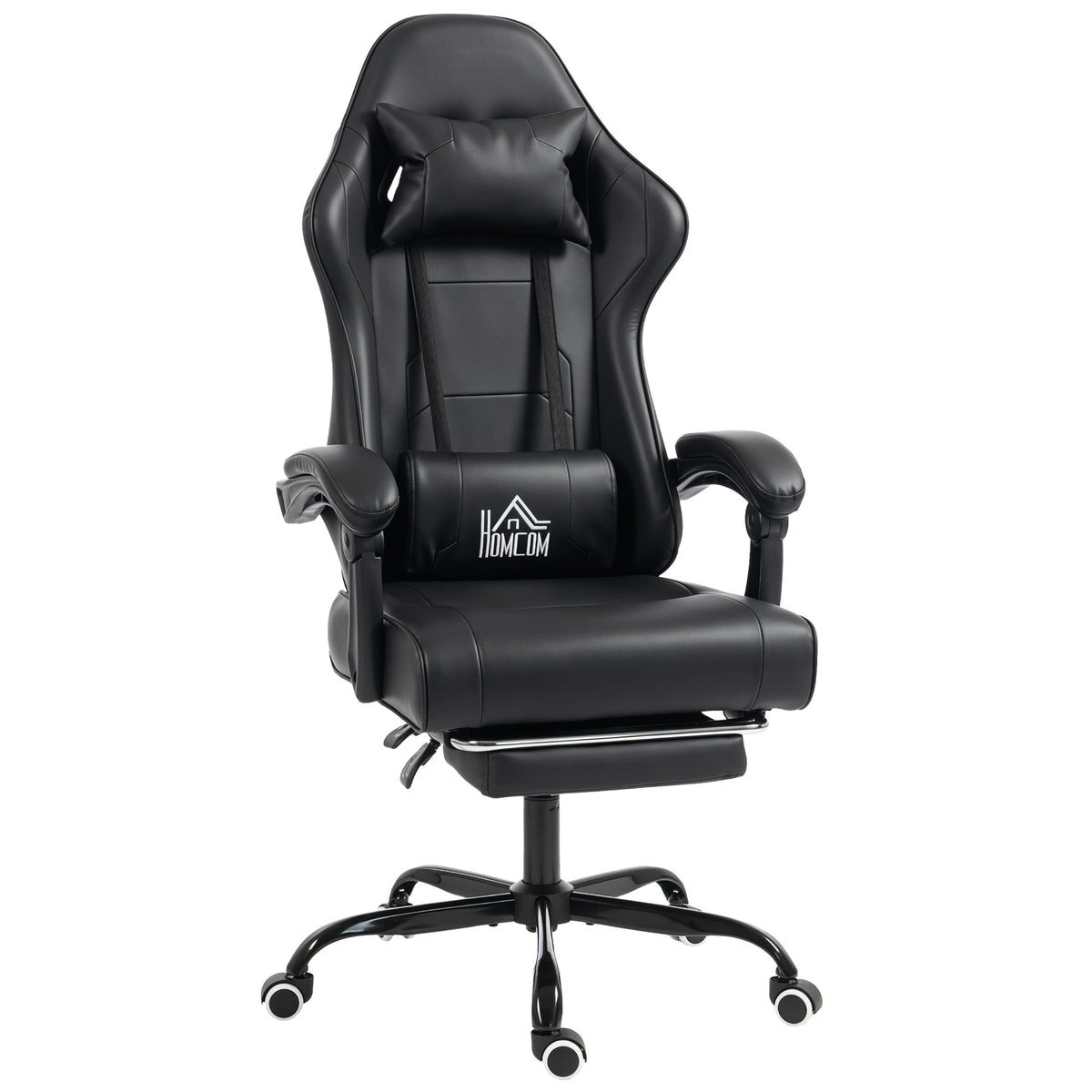 Ergonomische gamestoel, gamerstoel met masserende lendensteun, verstelbare rugleuning, in hoogte verstelbaar, zwart