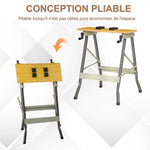 Établi pliant établi de serrage avec 4 serre-joints table de travail, charge 100 kg, 62,5x60,5x78,5cm, gris