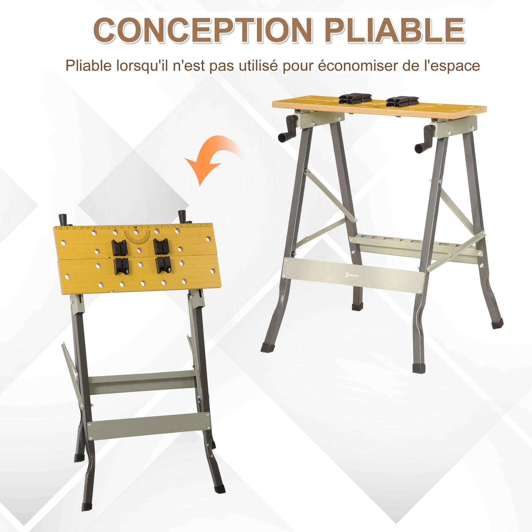 Établi pliant établi de serrage avec 4 serre-joints table de travail, charge 100 kg, 62,5x60,5x78,5cm, gris