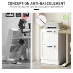 Caisson bureau, meuble rangement bois 2 tiroirs et serrure, barres de suspension réglables, 40 x 40 x 71 cm, blanc