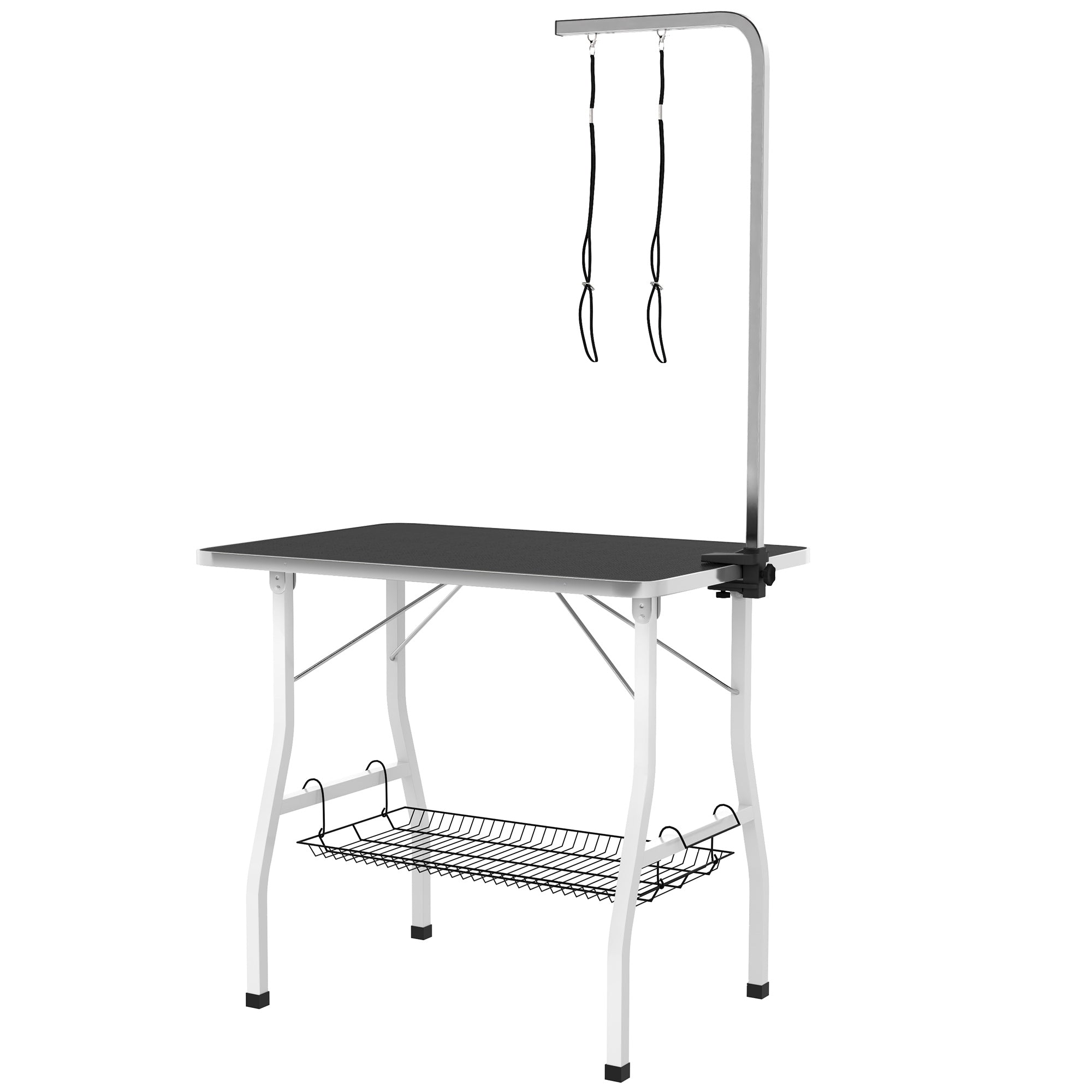 Table de toilettage pour chien pliante plateau antidérapant en caoutchouc avec 2 sangles 90 x 60 x 76 cm noir