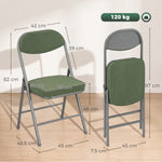 Lot de 2 chaises pliantes chaises de salle à manger portables avec assises et dossiers rembourrés en velours côtelé vert