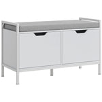 Banc meuble à chaussures, 2 placards, meuble d'entrée avec coussin rembourrée, 84l x 35P x 50H cm, blanc