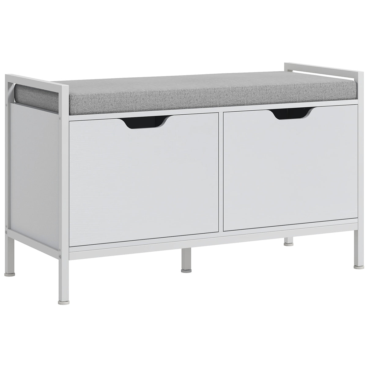 Banc meuble à chaussures, 2 placards, meuble d'entrée avec coussin rembourrée, 84l x 35P x 50H cm, blanc