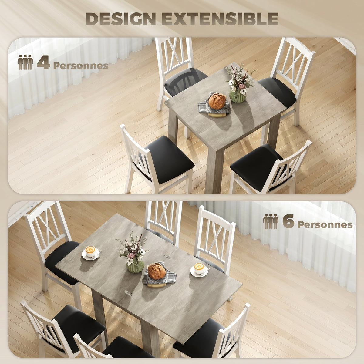 Tavolo da pranzo rettangolare allungabile per 4-6 persone, tavolo da cucina 70-140 cm, feltrini, grigio