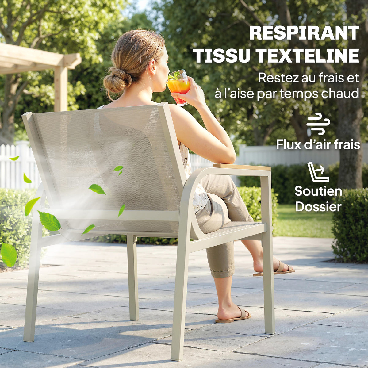 Salon de Jardin Ensemble de Terrasse avec Canapé 2 Places, 2 Fauteuils et Table Basse en Verre Trempé 4 Pièces Vert