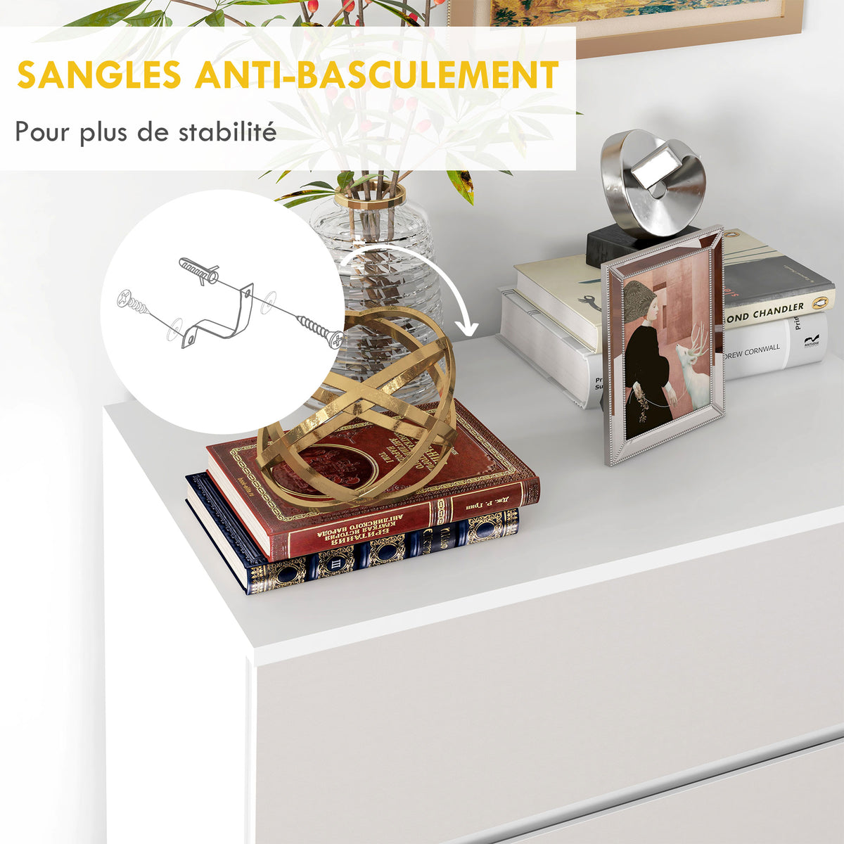 Commode 4 tiroirs meuble de rangement sans poignées design minimaliste 60 x 40 x 80 cm blanc