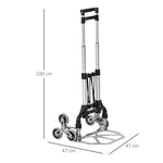 Diable escalier pliant en aluminium avec 6 roues et sangle - charge de 70 kg avec - argent et noir
