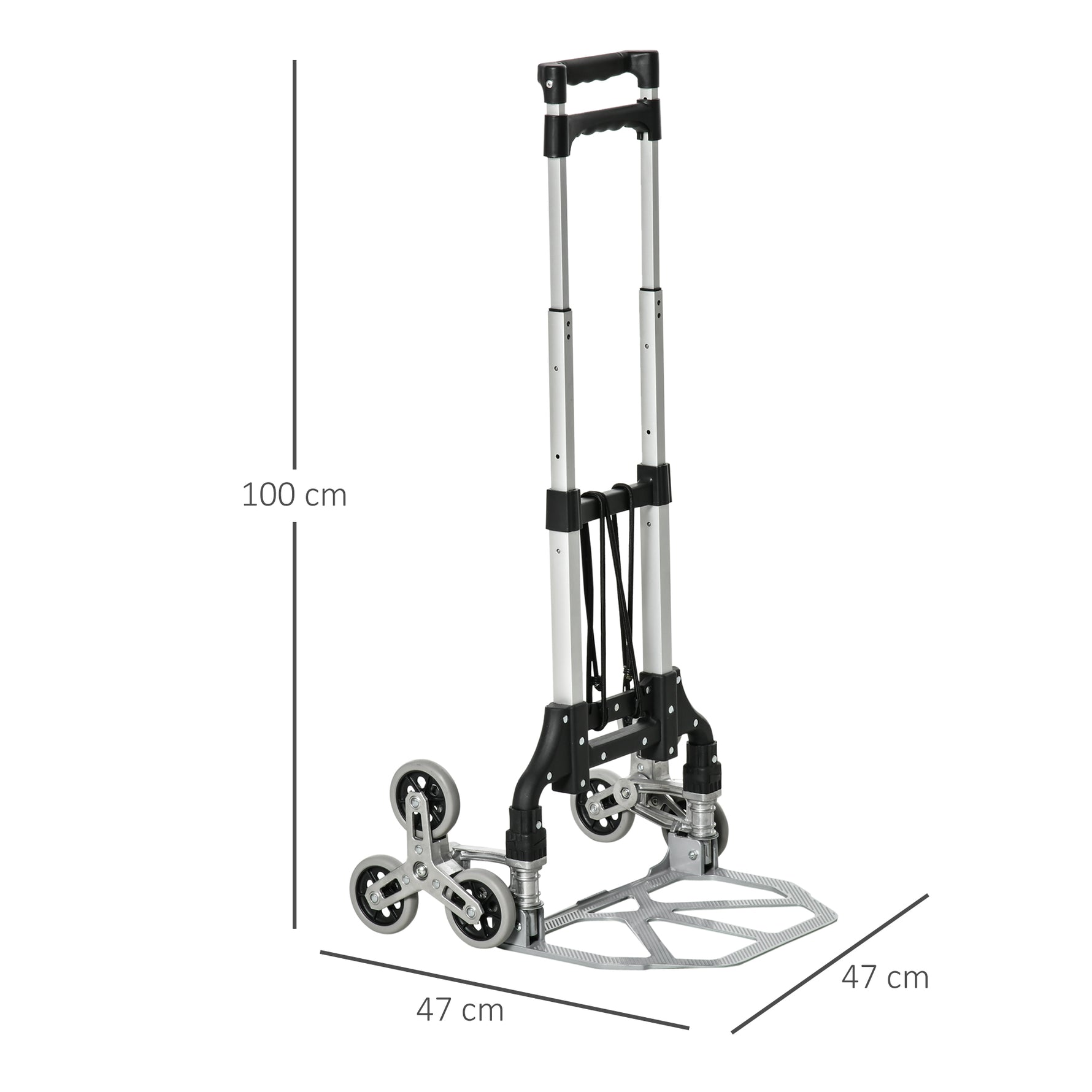 Diable escalier pliant en aluminium avec 6 roues et sangle - charge de 70 kg avec - argent et noir
