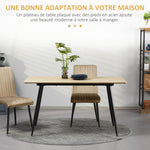 Table à manger 4 personnes rectangulaire avec plateau effet bois et 4 pieds en acier 140 x 80 x 76 cm noir