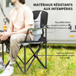 Chaise de camping pliante avec accoudoirs réglables, porte-gobelets, poches latérales et sac de refroidissement, noir