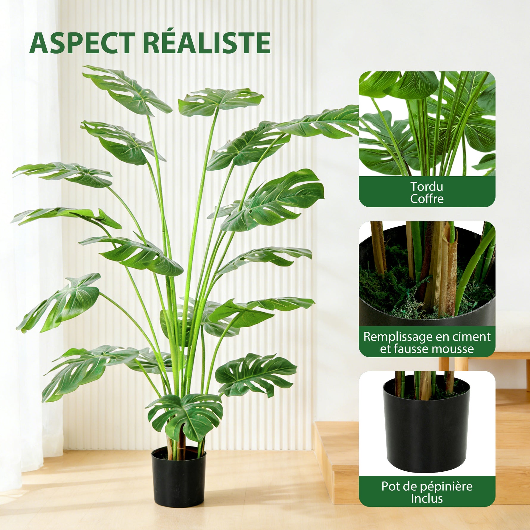 Plante artificielle arbre artificiel monstera deliciosa avec pot inclus hauteur 150 cm intérieure vert