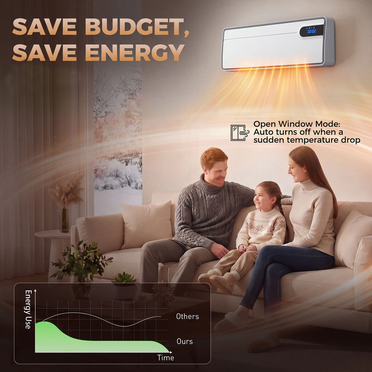 Intelligente Keramik-Wandheizung 2000 W, WLAN, kompatibel mit Alexa und Google Home, Oszillation, Weiß