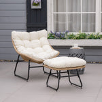 Fauteuil chaise de jardin avec repose-pieds en métal époxy et résine tressée aspect rotin avec coussins