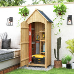 Abri de jardin en bois cabane de jardin exterieur armoire de jardin avec toit bitumé 3 étagères porte avec loquet rangement et stockage extérieurs pour terrasse 77,5 x 54,2 x 179,5 cm naturel