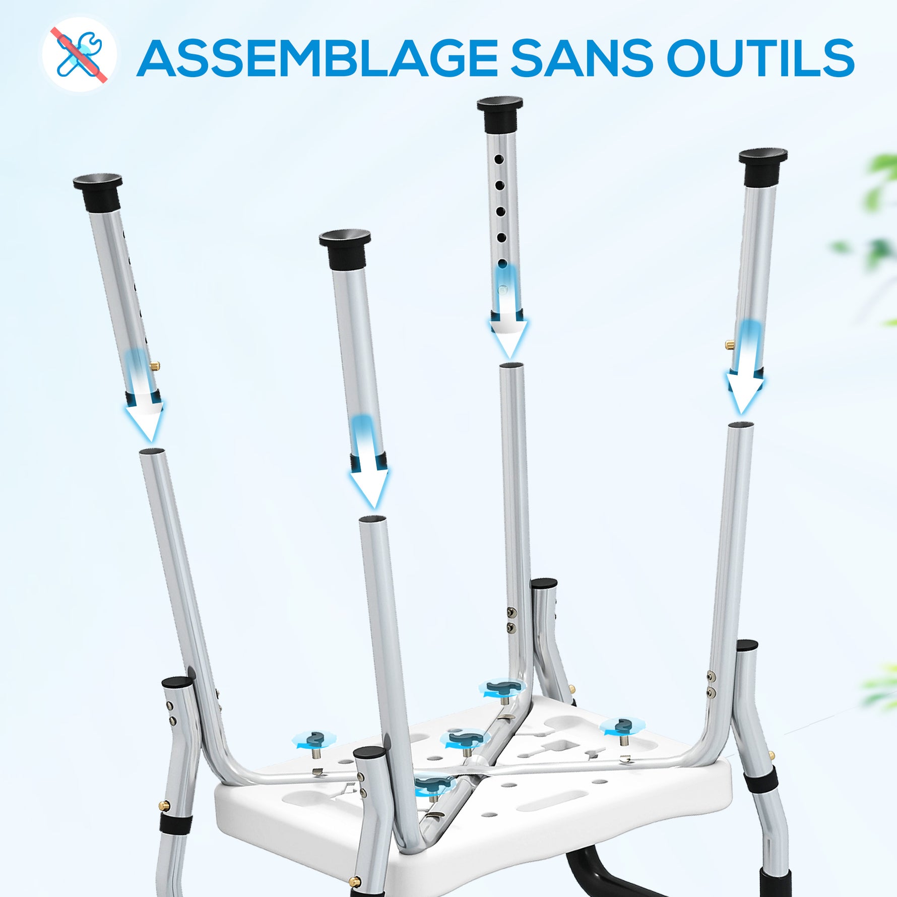Tabouret de douche pour personnes âgées et handicapées avec accoudoirs, hauteur réglable, patins antidérapants, blanc