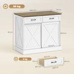 Îlot central cuisine, buffet cuisine, meuble de rangement avec 2 tiroirs 2 portes coulissantes, étagère réglable, blanc