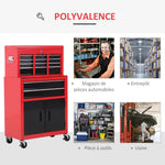 Servante d'atelier servante/ caisse à outil 6 tiroir +1 commode coffre amovible chariot acier rouge et noir