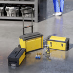Lot de 3 boîtes à outils sur roulettes empilables et modulaires en acier avec plateau, poignées et serrure, jaune
