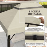 Toile pour tonnelle toile de rechange pour tonnelle à 2 niveaux protection UPF30+ trous de drainage  4 x 3 m crème