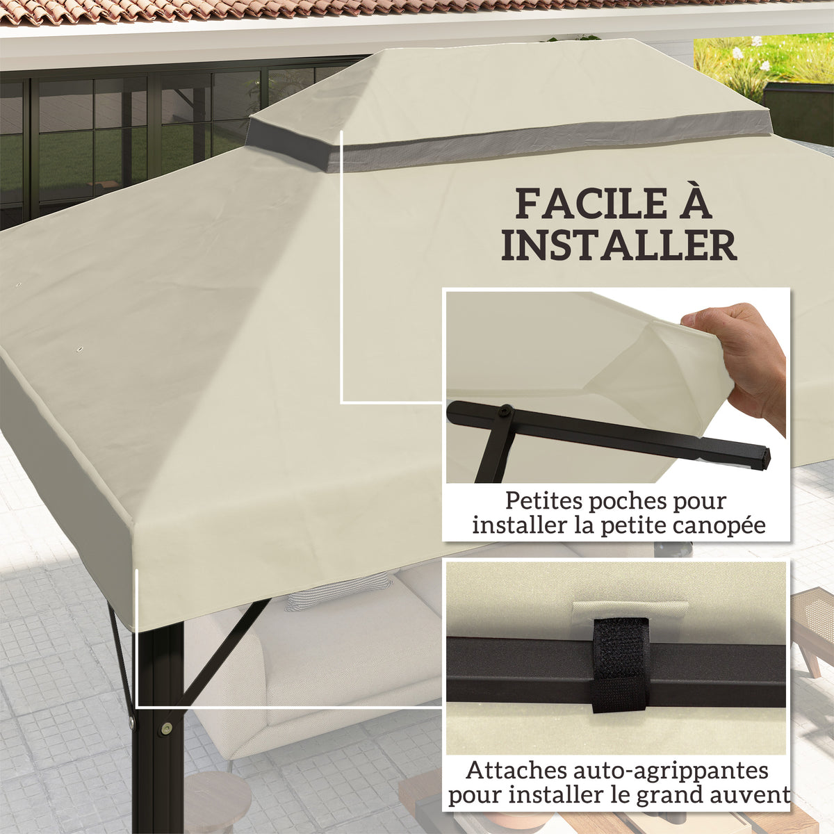 Toile pour tonnelle toile de rechange pour tonnelle à 2 niveaux protection UPF30+ trous de drainage  4 x 3 m crème