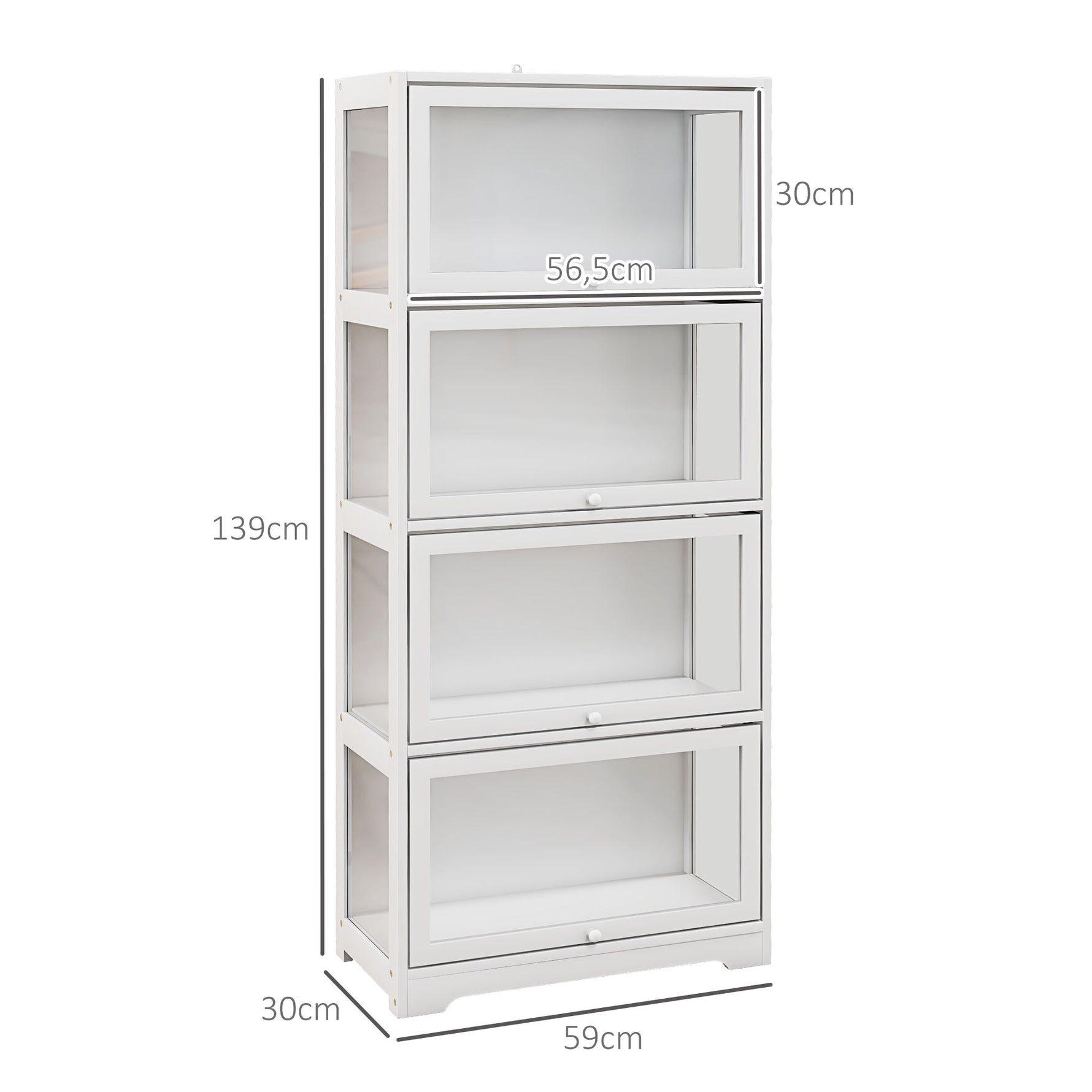 Vitrine pour collection buffet salon meuble de rangement à 4 niveaux avec portes à abattant, 59 x 30 x 139 cm, blanc