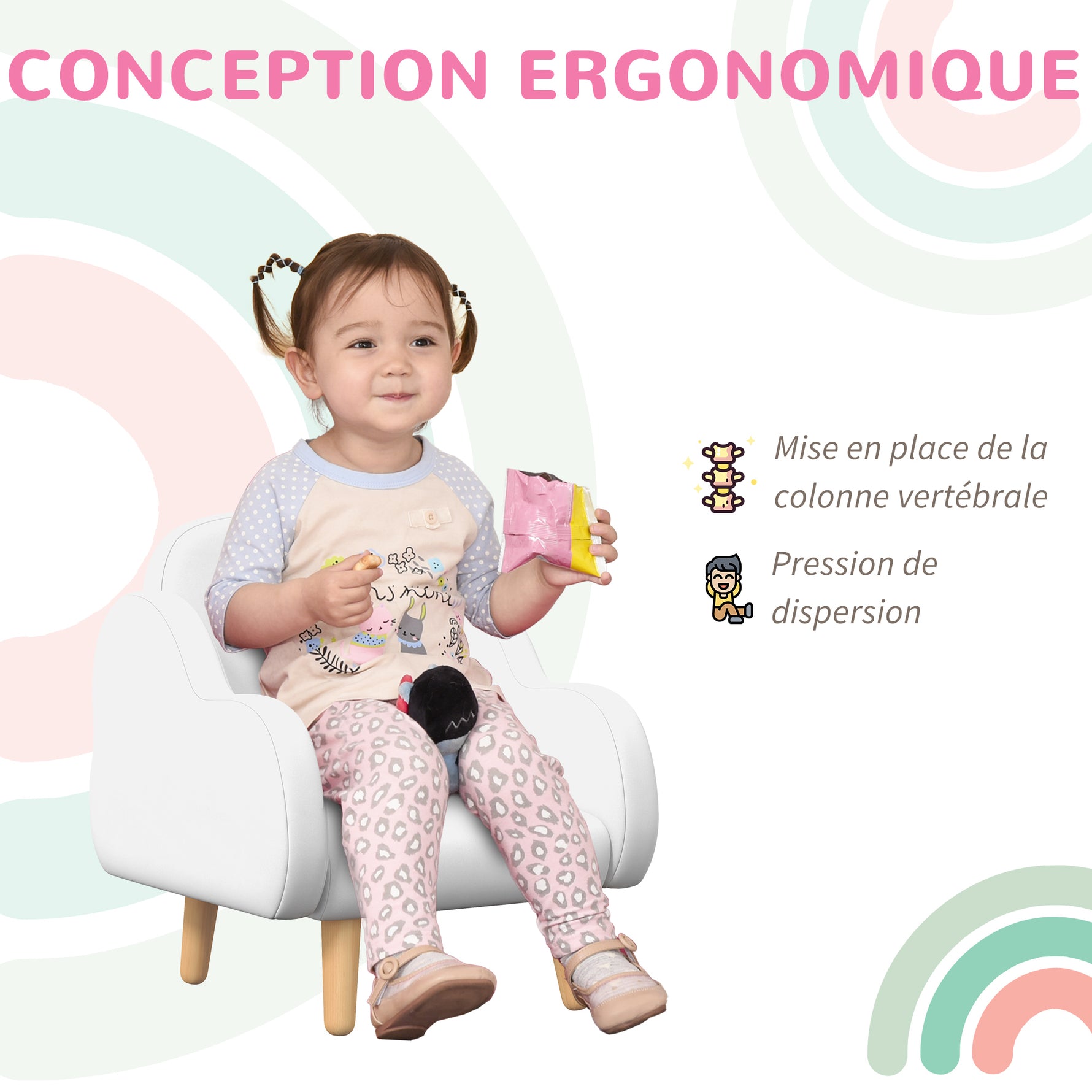 Fauteuil pour enfant design scandinave nuage grand confort avec piètement inclinés et tissu 46 x 51 x 55 cm blanc