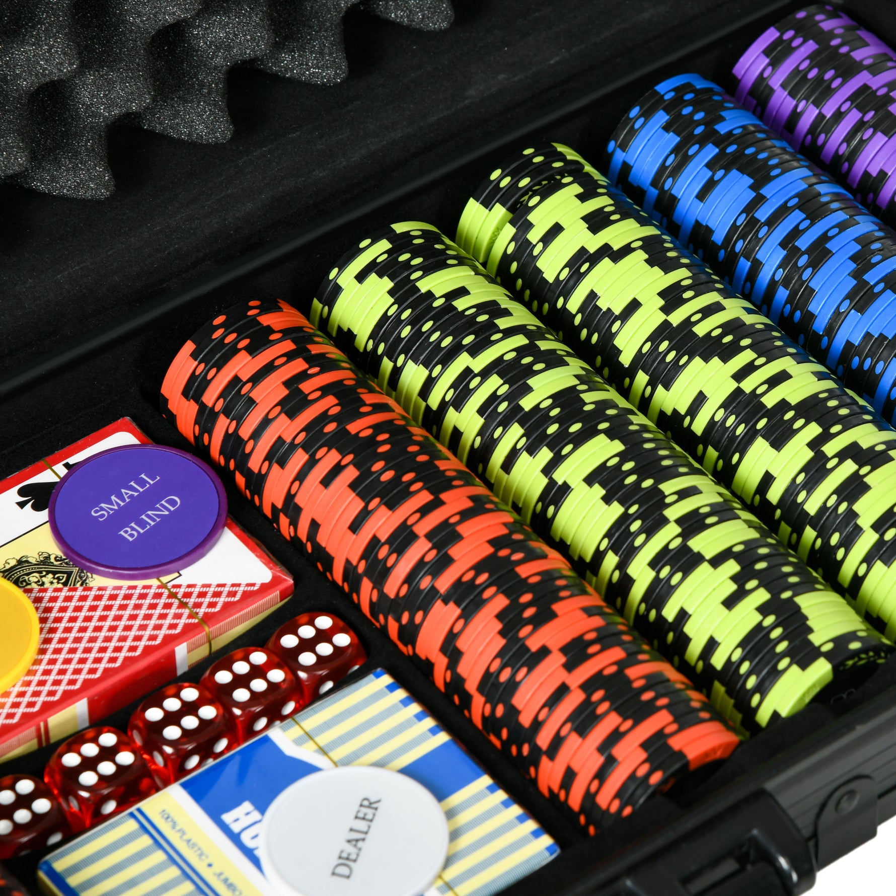 Mallette de Poker Coffret de Poker Complet, avec 500 jetons 5 dés 2 Jeux de Cartes 3 boutons