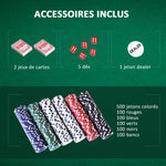 Mallette de Poker Coffret de Poker Complet avec 500 jetons 2 Jeux de Cartes + 5 dés Bouton Dealer 2 clés alu.