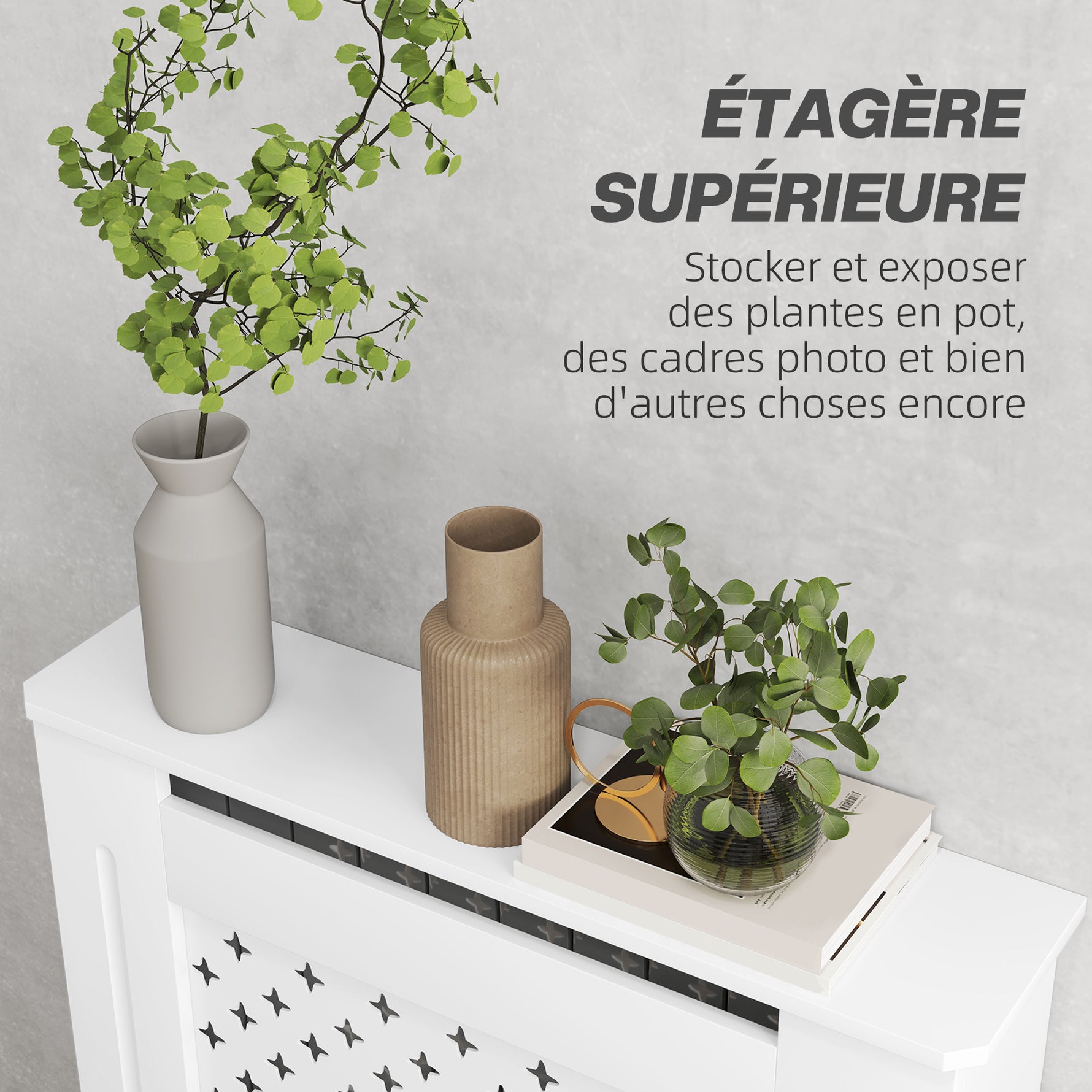 Couvercle de radiateur cache radiateur grille croisée pour salon chambre à coucher en bois 78l x 19P x 82H cm blanc