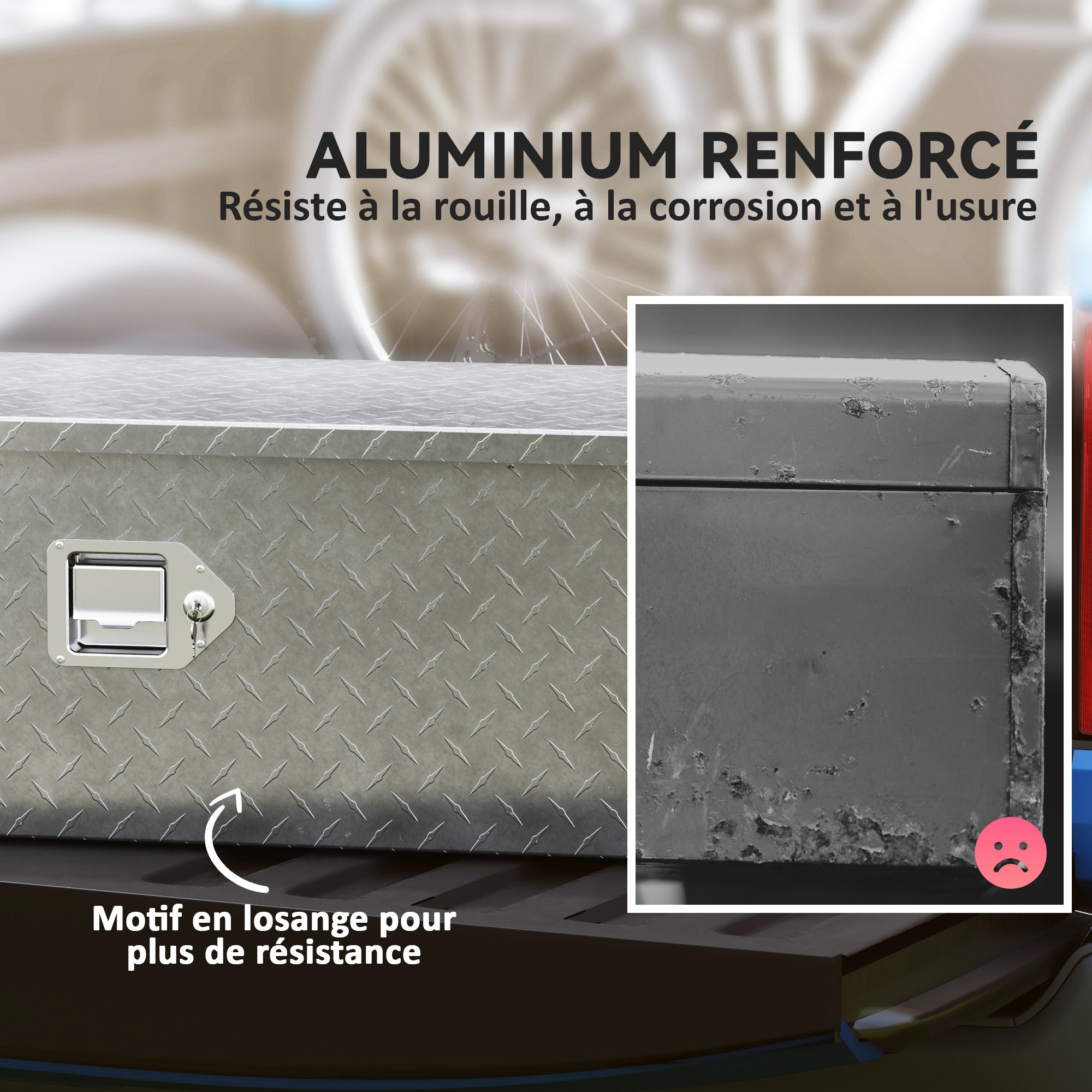 Caja de herramientas para remolque, caja de almacenamiento de aluminio, asas anchas y antideslizantes, 99 x 33 x 25,5 cm, plateada