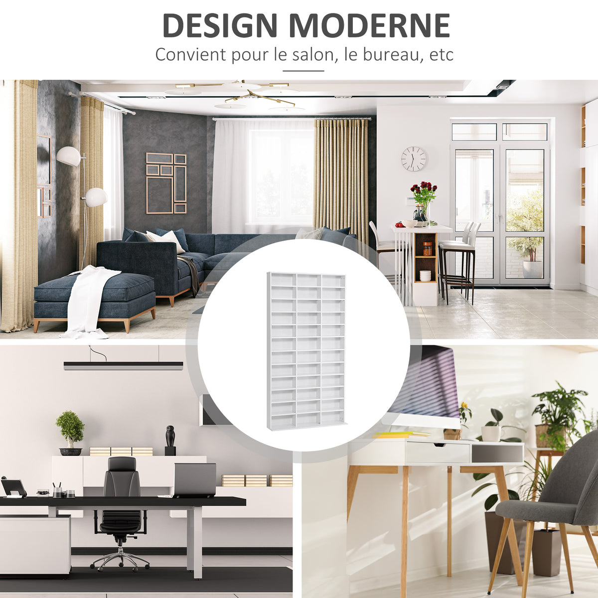 Étagère Rangement CD/DVD Meuble de Rangement pour 1116 CDs 36 Compartiments réglables en Hauteur Blanc