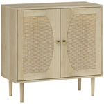 Küchenbuffet, Aufbewahrungsschrank mit Doppeltüren und 2 Ebenen, Front in Wiener Geflecht, 80 x 38 x 79 cm, natürliche Holzoptik