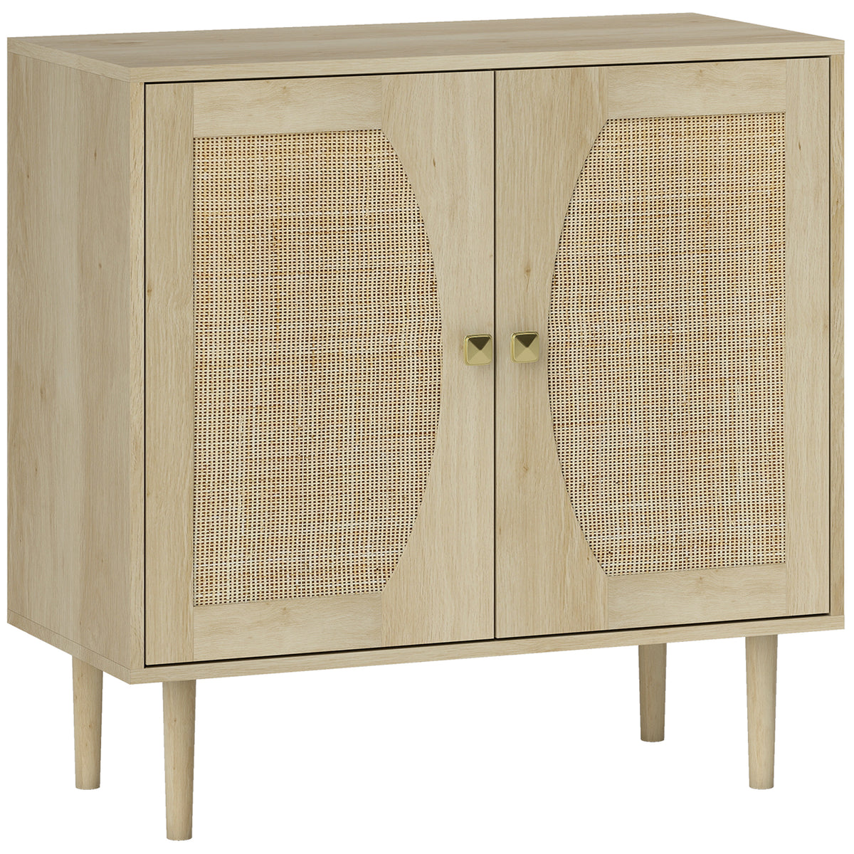Küchenbuffet, Aufbewahrungsschrank mit Doppeltüren und 2 Ebenen, Front in Wiener Geflecht, 80 x 38 x 79 cm, natürliche Holzoptik