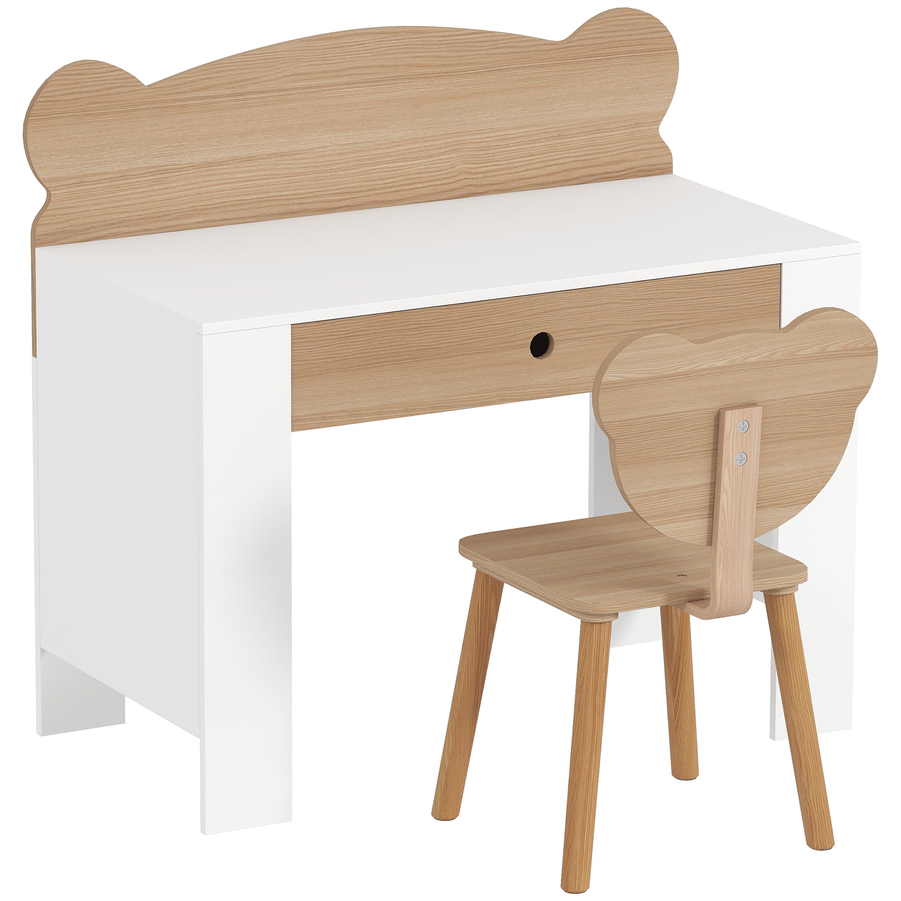 Bureau enfant avec chaise, table enfant et chaise avec tiroir et large plateau, 80 x 41 x 74,5 cm, bois naturel