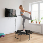 Fitness Trampoline with Elastic Cords, 5-Position Adjustable Handle, 100 kg Capacity, Steel, Ø102x132cm, Black