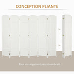 Paravent interieur en bois 6 panneaux 240 x 170 cm séparateur de pièce pliable pour salon, chambre à coucher, naturel