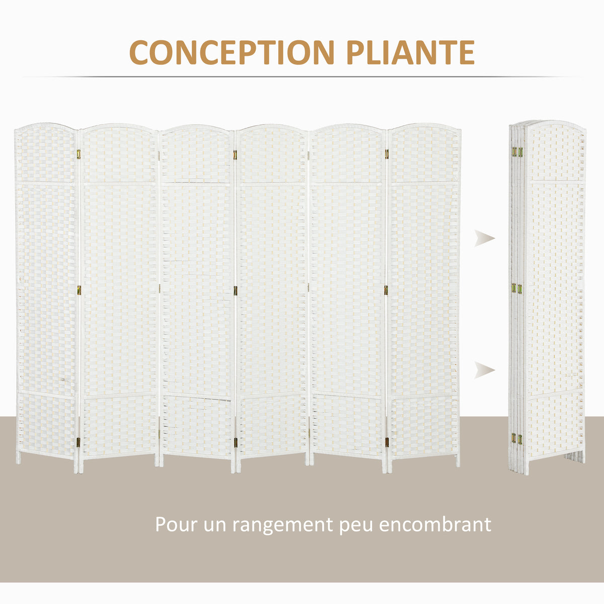 Paravent interieur en bois 6 panneaux 240 x 170 cm séparateur de pièce pliable pour salon, chambre à coucher, naturel