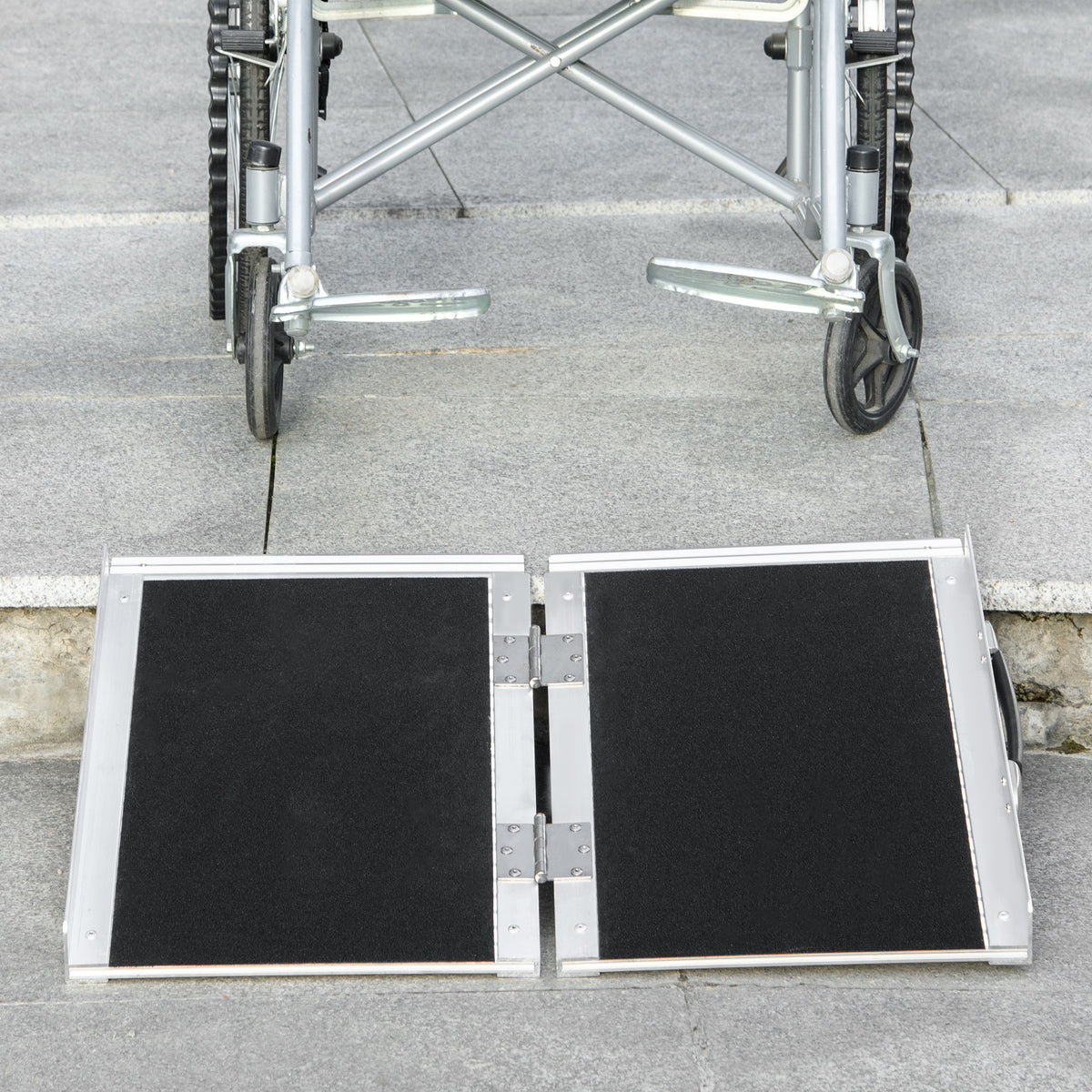 Rampe de Fauteuil Roulant Rampe de Chargement Rampe d'accès antidérapante Pliable avec Bordures de sécurité alu. Noir