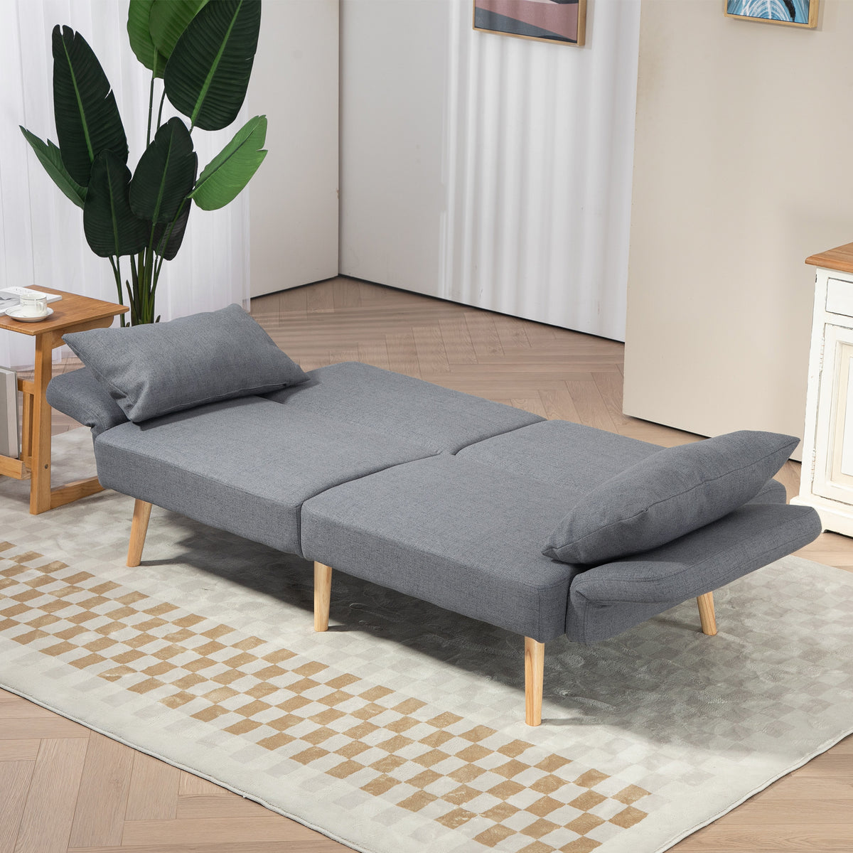 Canapé convertible 3 places design clic clac dossier inclinable et accoudoirs réglables tissu effet lin gris