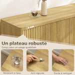 Buffet salon, meuble de rangement avec 4 portes rainurées, étagère réglable, ouverture par pression, 147x40x77cm, chêne