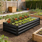 Jardinière rectangulaire potager de jardin en acier galvanisé bordure de sécurité et fond ouvert 150x70x30cm gris foncé