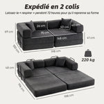 Canapé Convertible 2 Places, Canapé-Lit en Chenille 198 cm, Assise et Accoudoirs Larges, 2 Coussins, Gris Foncé