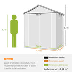 Abri de jardin cabanon en résine polypropylène 2,12 m² - 2 portes 1 fenêtre et 1 grille d'aération, toit à pignon, gris