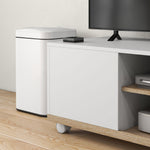 Meuble TV sur roulettes avec 2 Freins - 2 niches + Placard Porte 2 Passe-Fil - en bois Blanc chêne Clair