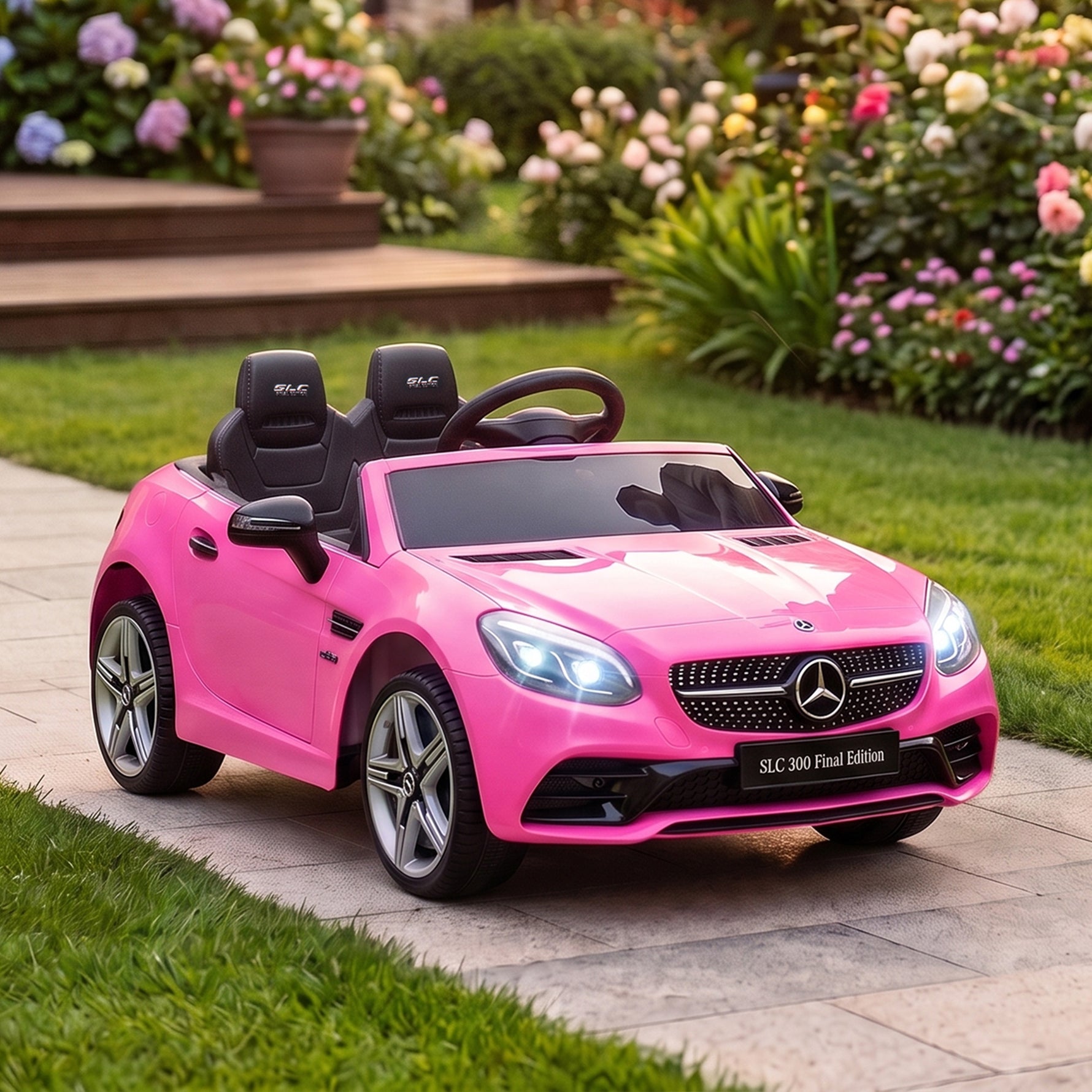 Voiture électrique enfants licence Mercedes SLC 300 12V V. Max. 5 Km/h effets sonores lumineux télécommande rose