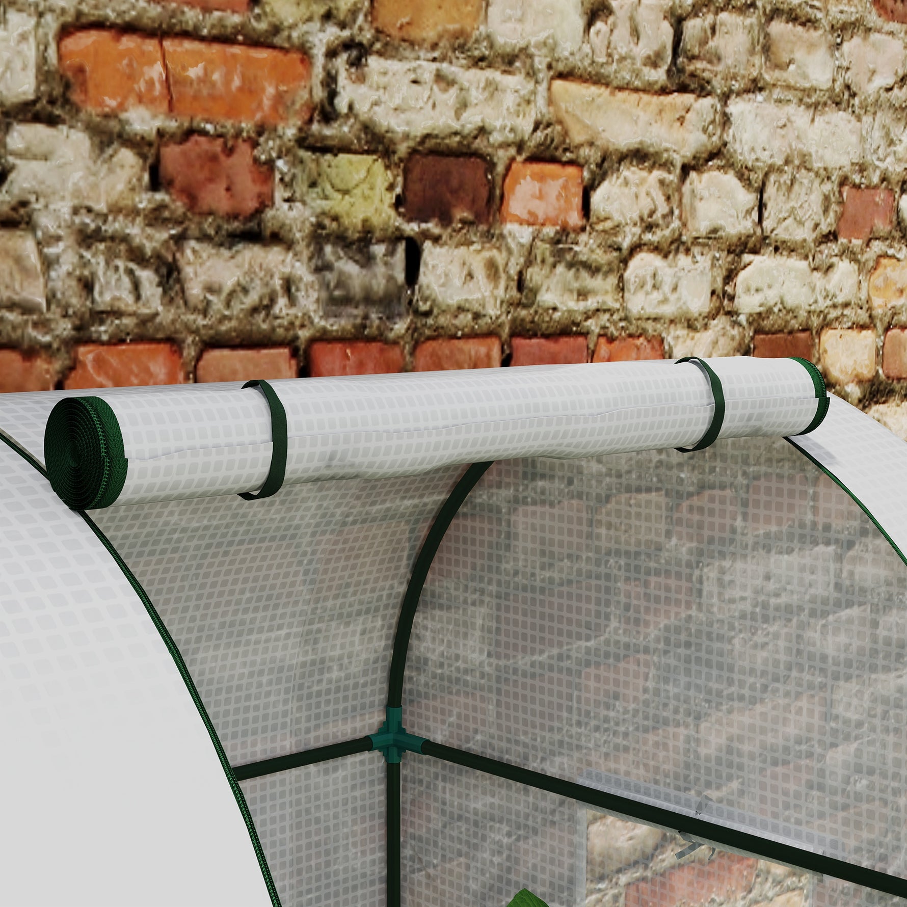 Serre de jardin 1,8 m² serre à tomates 2 portes zippées déroulantes 4 fenêtres enroulables acier PE 135 g/m² blanc