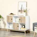 Buffet Salon, Meuble de Rangement 9 Cubes avec 3 Portes et 3 Compartiments Ouverts, Pieds en Bois de Pin, Style Moderne, Buffet Salle à Manger, Cuisine, 96x30x75cm, Blanc et Naturel