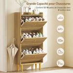Meuble à chaussures 18 paires, armoire à chaussures étroite, 3 tiroirs rabattables étagères réglables, 60x24x128cm, chêne