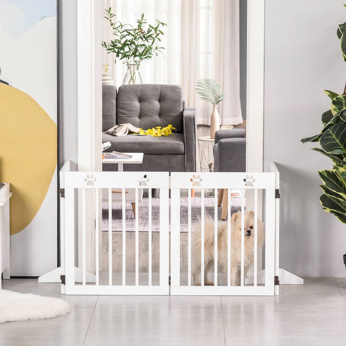 Barrière de sécurité barrière modulable pliable pour animaux de compagnie 4 panneaux en bois de pin massif 204 x 30 x 61 cm blanc